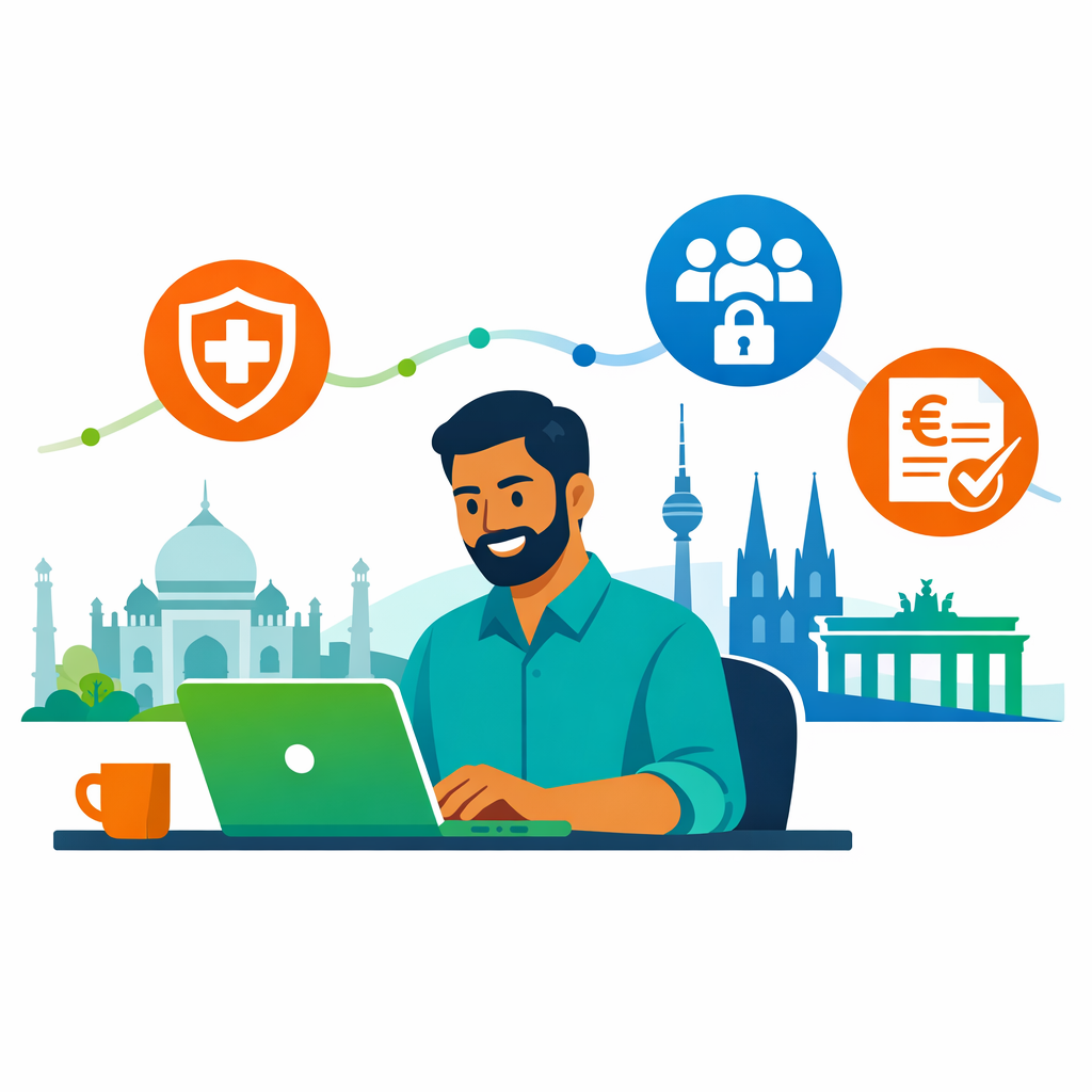 Indian Professional with Digital Connection Line and Icons