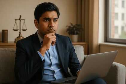 A young Indian man at a lawyer's office in Germany