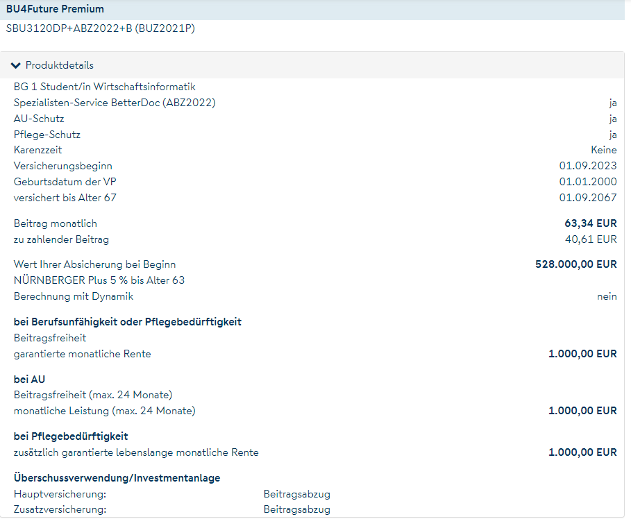 Berufsunfähigkeitsversicherung für Studenten Wirtschaftsinformatik