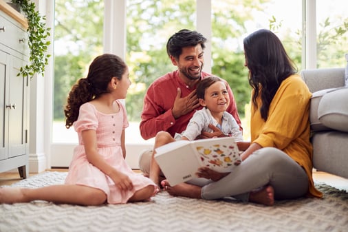 Family sitting together at home in Germany