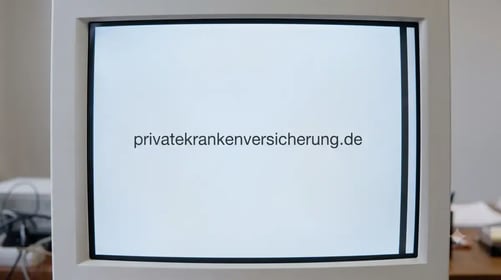 Old CRT monitor displaying privatekrankenversicherung.de, the domain Martin acquired in 1999