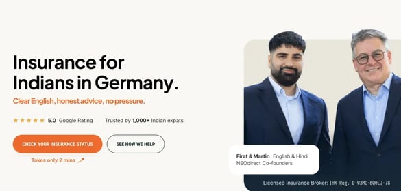 Screenshot of the new NEOdirect website launched in August 2026, built around the journey from India to Germany