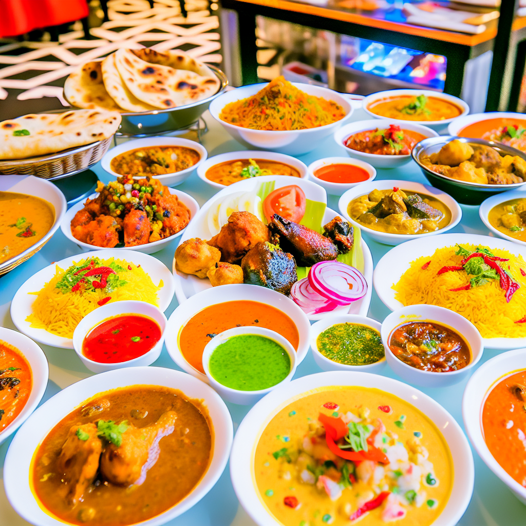 A colorful spread of Indian dishes representing th
