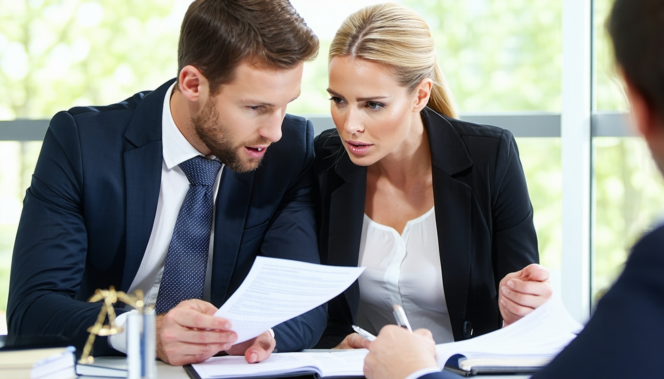 A concerned expat couple discussing legal document