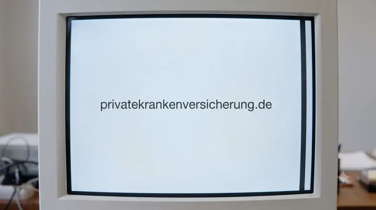 Old CRT monitor displaying privatekrankenversicherung.de, the domain Martin acquired in 1999