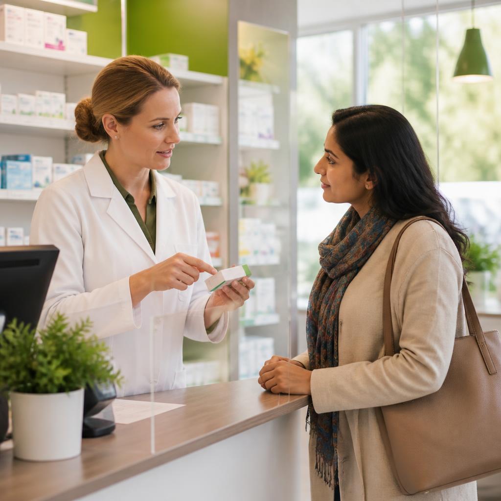 Pharmacist explaining prescription medicine to a patient