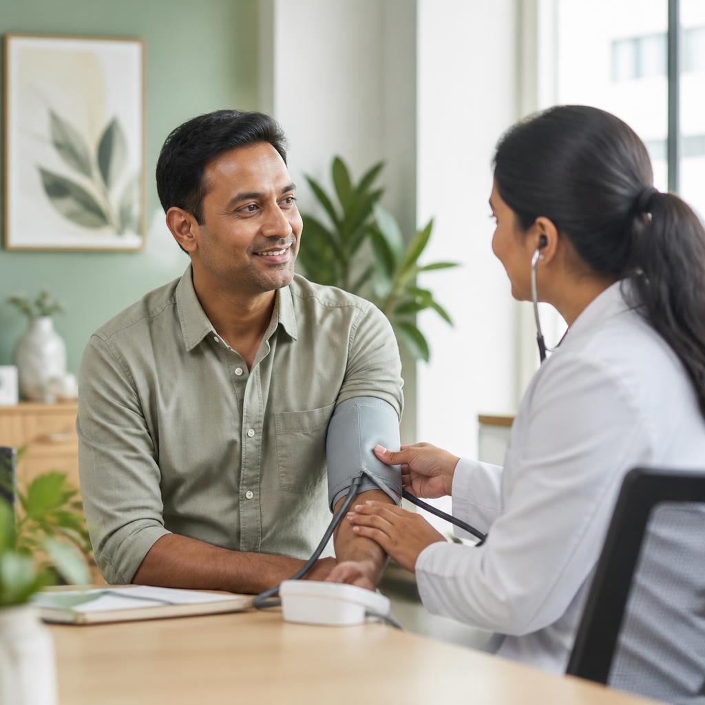 Patient completing a routine preventive health check in a modern clinic